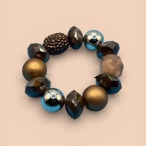 Chunky Brown and Silver Beaded Bracelet